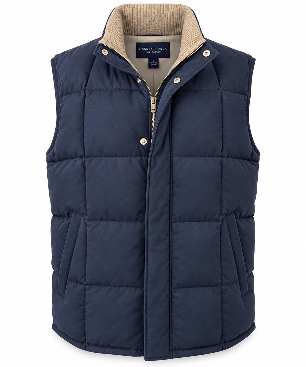 Daniel Cremieux Collection Men’s Large Navy Puffer Vest Wool Blend Collar Quilt